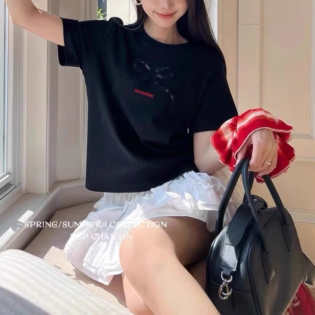 意法一批清仓 韩系设计感时尚休闲潮流蕾丝拼接宽松T恤F0952