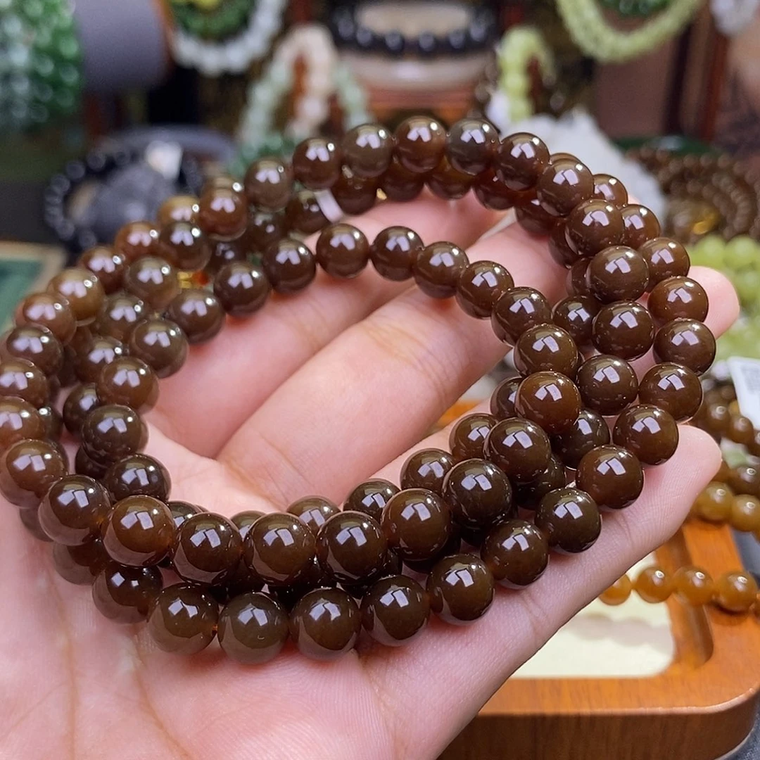 和田玉未镶嵌颈饰糖玉老红糖108卡8mm