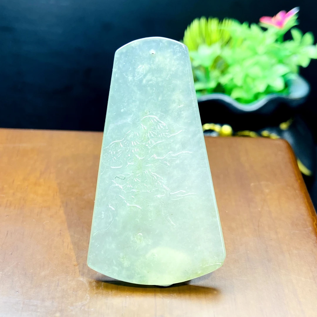 RX21天然缅甸A货翡翠冰绿松纹无事牌/019116/北京中保拍卖