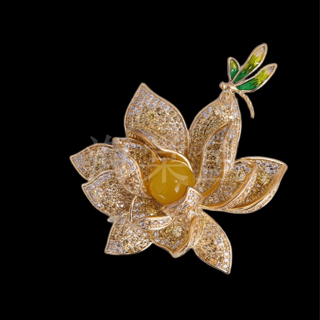 铜合金合成锆石胸针 GD426蜓心牡丹之蜜胸针