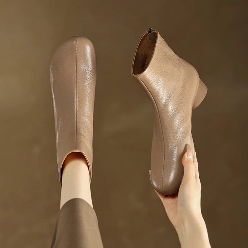 法式瘦瘦靴高级感羊皮小短靴舒适百搭上班族女靴子真皮英伦马丁靴