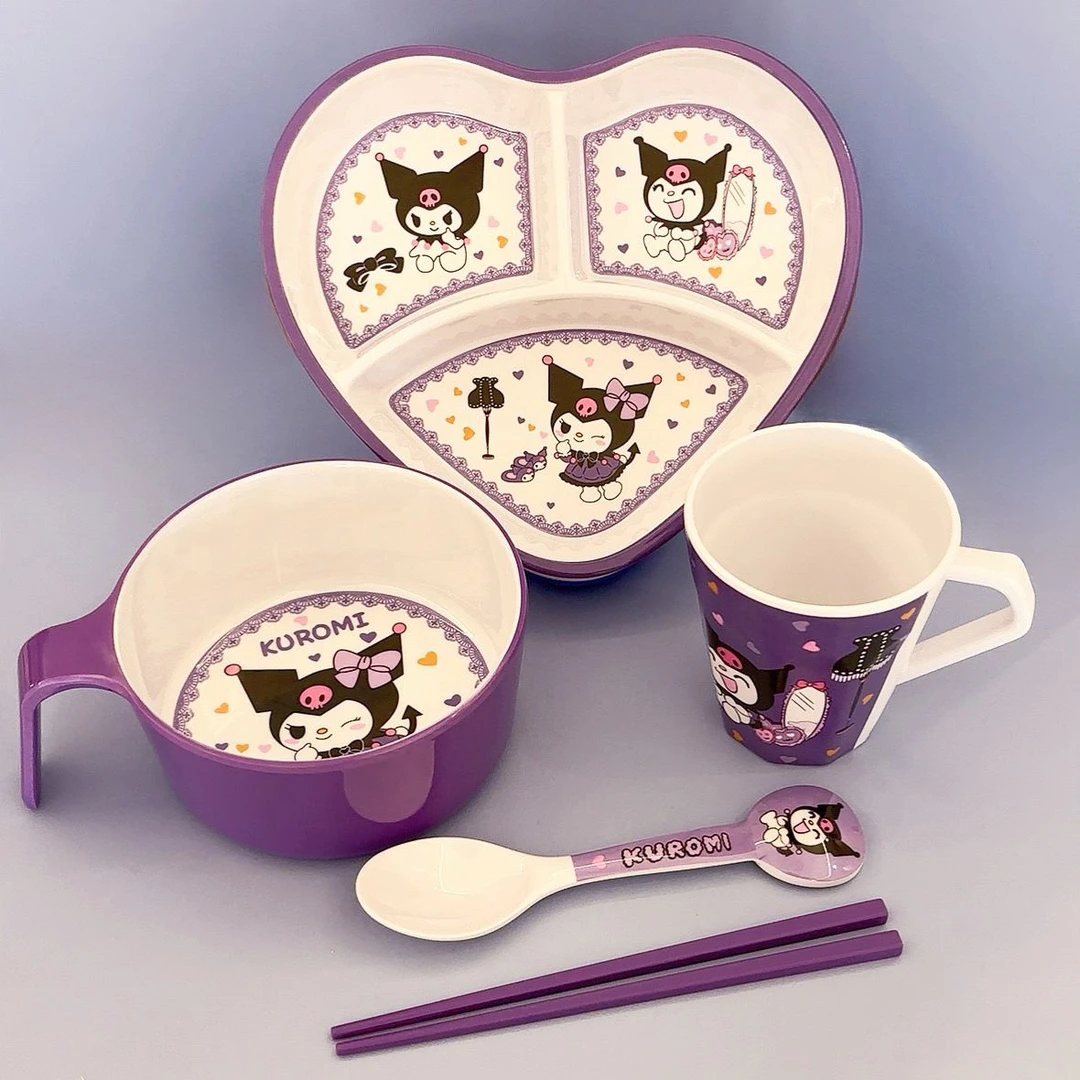 可爱学生餐具家用吃饭碗创意防烫耐摔幼儿园分格餐盘水杯勺食品级