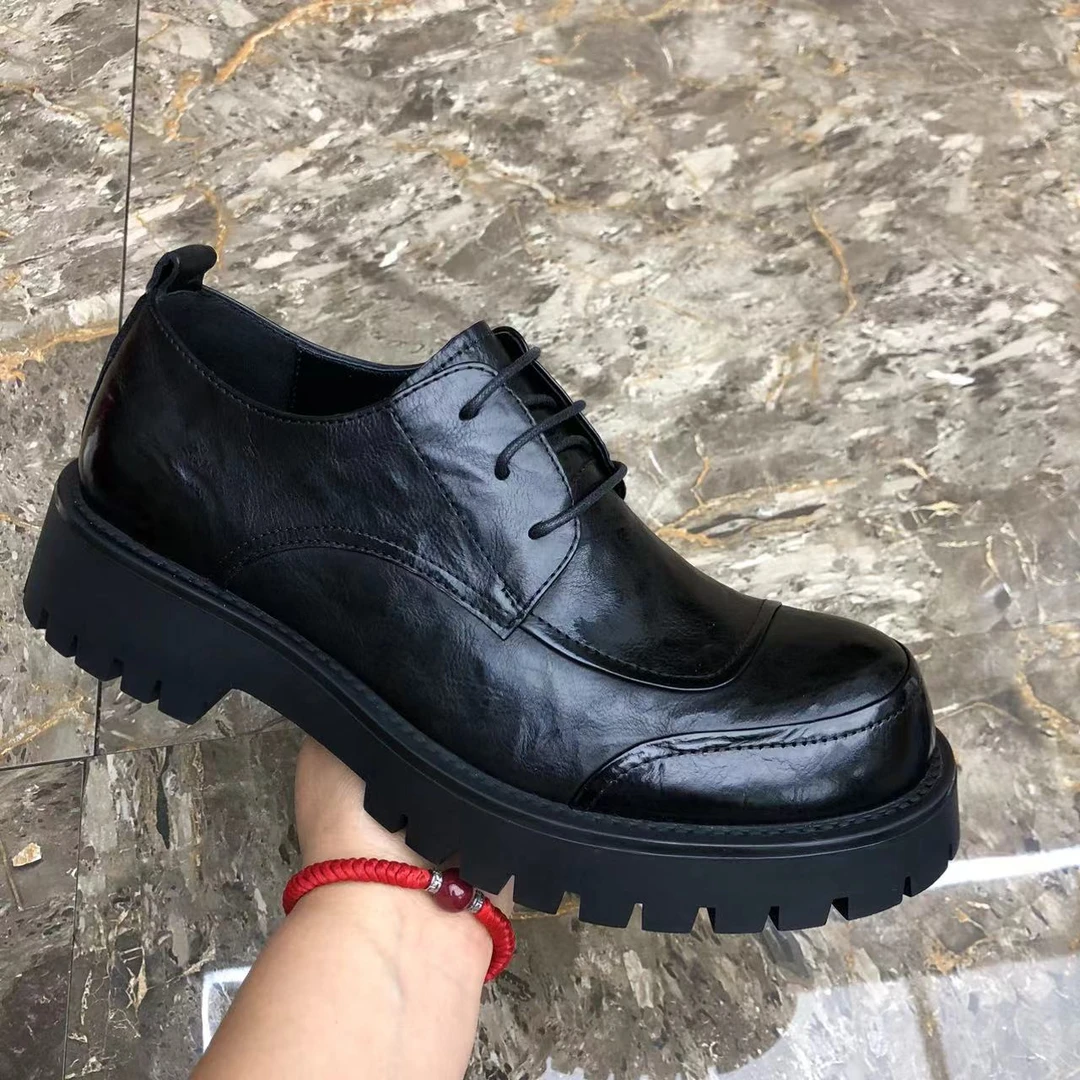 秋季新款真皮男士商务休闲大头皮鞋潮流轻便厚底英伦牛皮男鞋0217