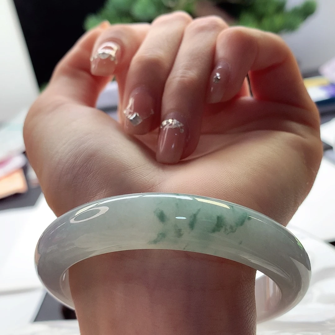 翡翠手镯未镶嵌天然翡翠58-59晴水一独宠一抹大绿花