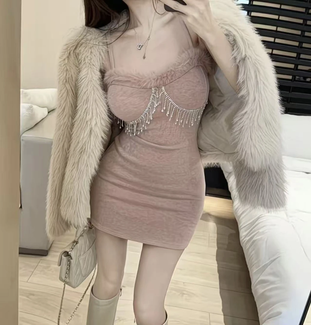 夏季包袖吊带气质名媛性感连衣裙名媛秋冬辣妹包臀裙显瘦