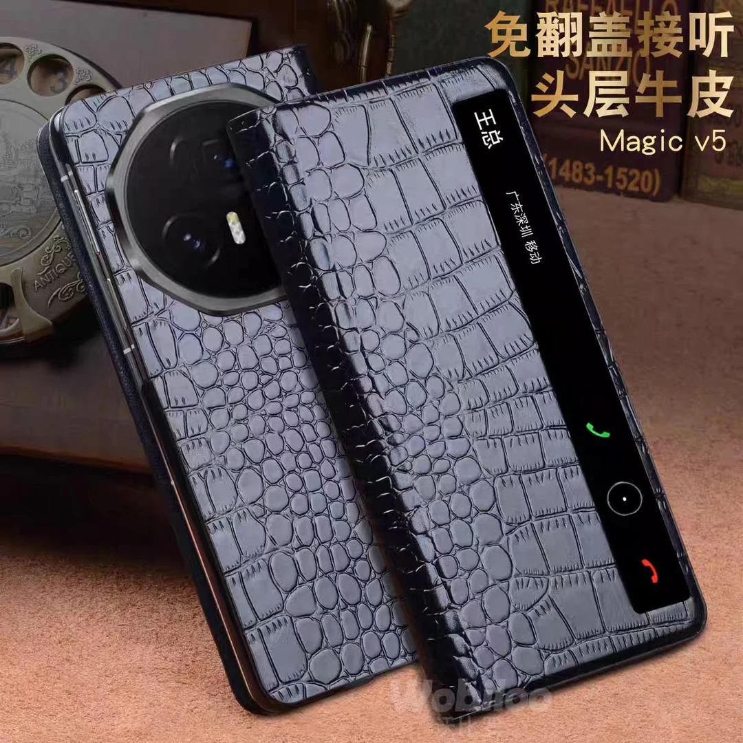 适用荣耀magicv5真皮全包翻盖式手机壳magicv3商务防摔商务保护套