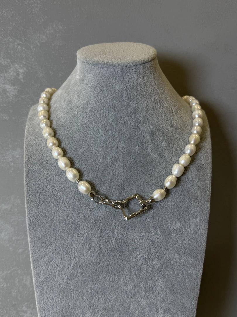 40【天然淡水无核珍珠项链9毫米 菱形扣头 百搭 简约大气】