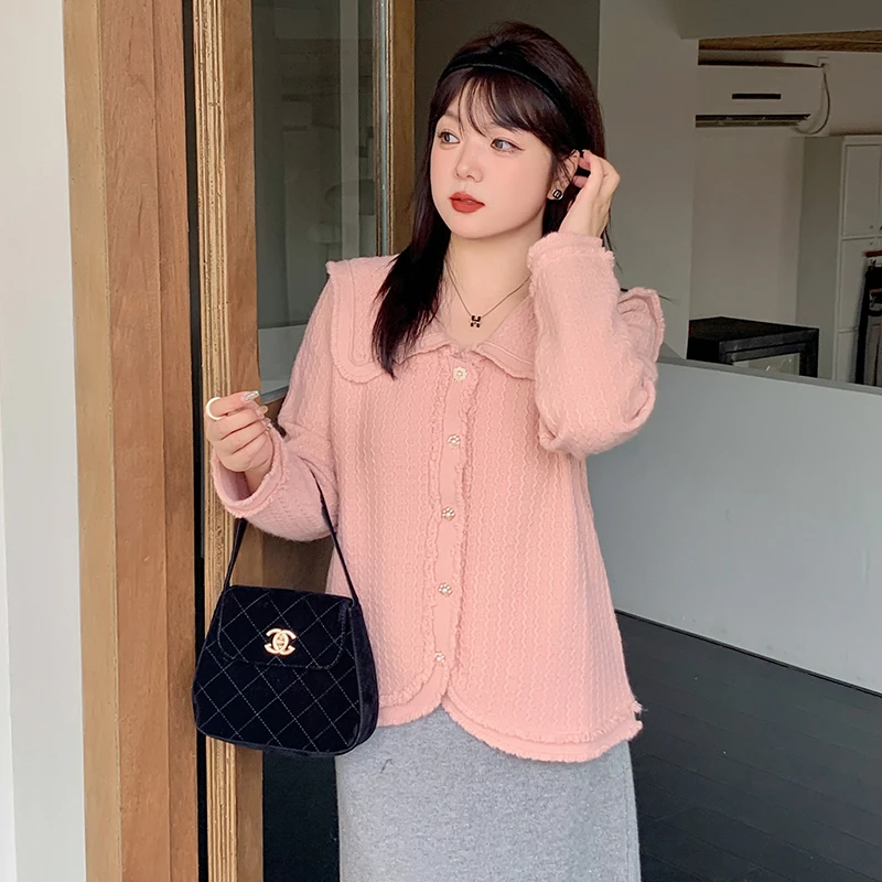 【椰子CocoNut】娃娃领小香风针织衫胖mm甜美风外套22526青