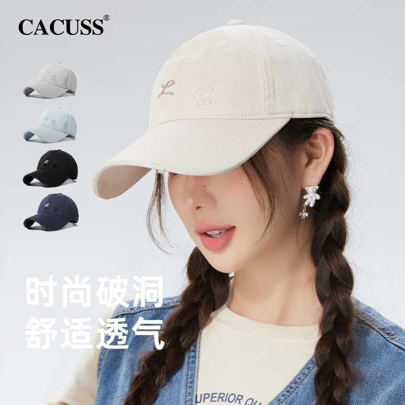 CACUSS新款帽子女春夏破洞鸭舌帽时尚软顶透气遮阳帽防晒棒球帽