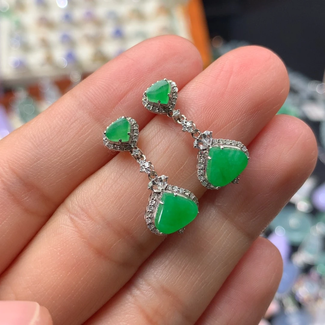 翡翠18K金镶嵌耳饰组合耳坠