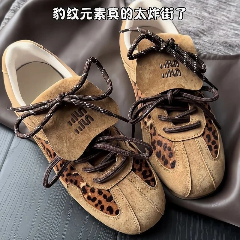 豹纹增高德训鞋女2025新款秋季复古阿甘鞋韩版百搭运动休闲板鞋子