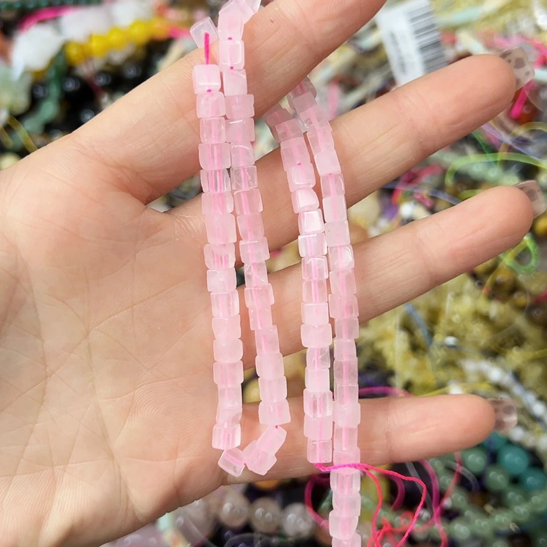 玛瑙/玉髓合金珠宝半成品 卡4粉水晶方糖一条