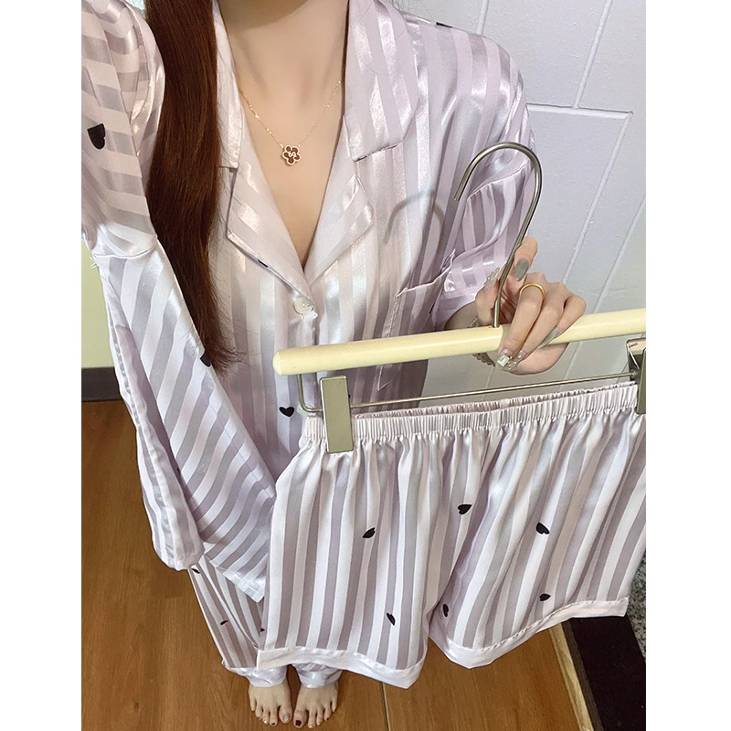 可外穿夏季睡衣女款爆款2025新款冰丝短袖三件套高颜值宽松家居服