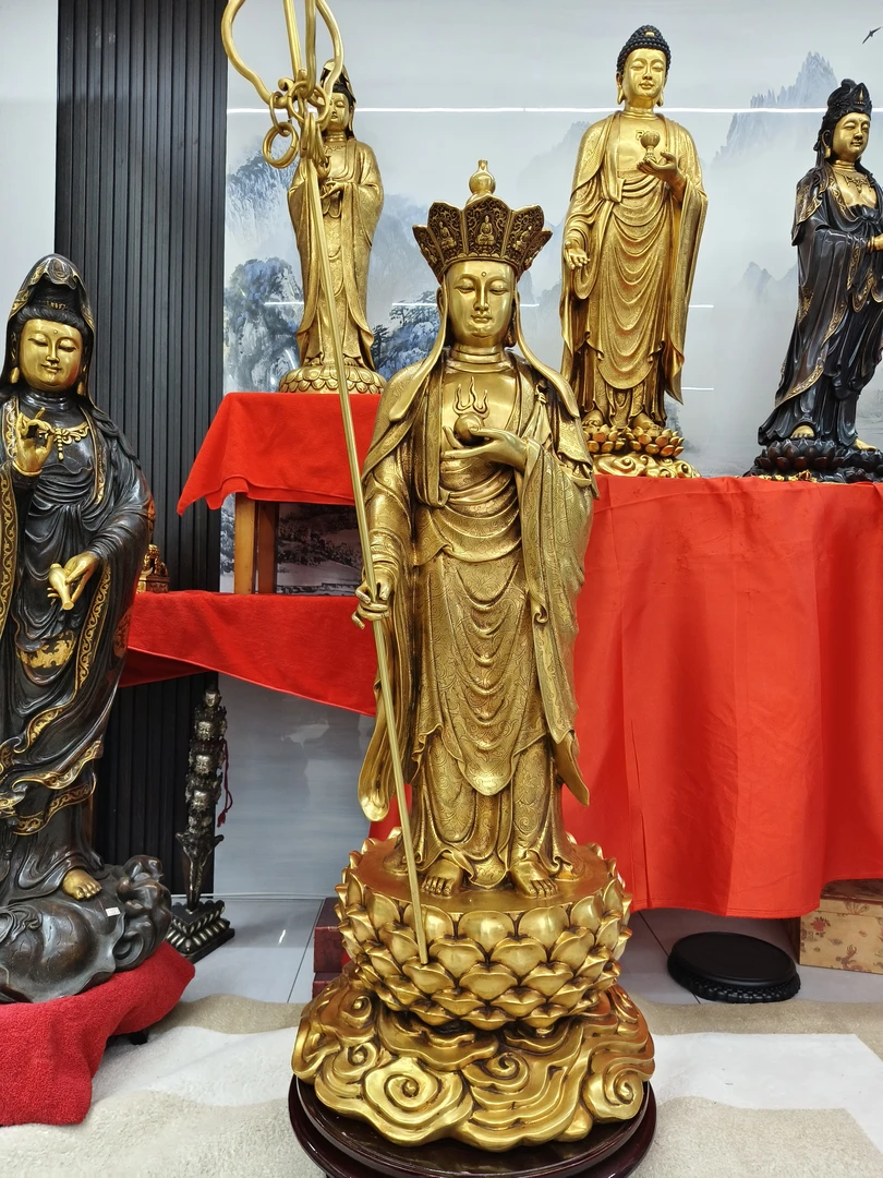 精铸紫铜鎏金地藏王站像 高119cm