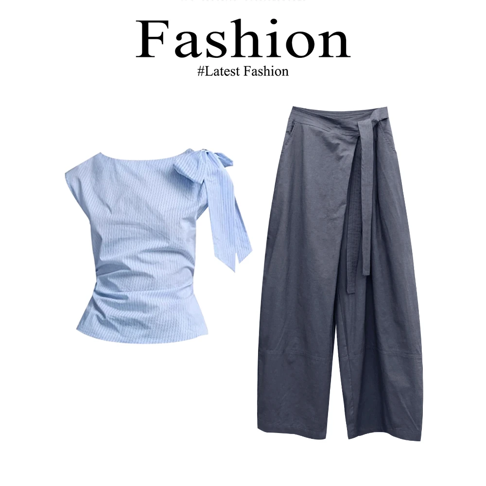 今年爆火设计感小众蝴蝶结背心上衣2025年夏季高腰宽松显瘦阔腿裤