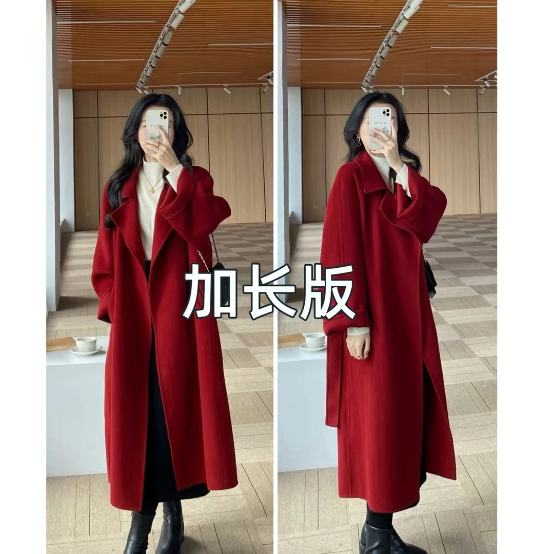 小小【加长版西西里】纯手工制作100%羊毛经典浴袍双面羊毛红大衣