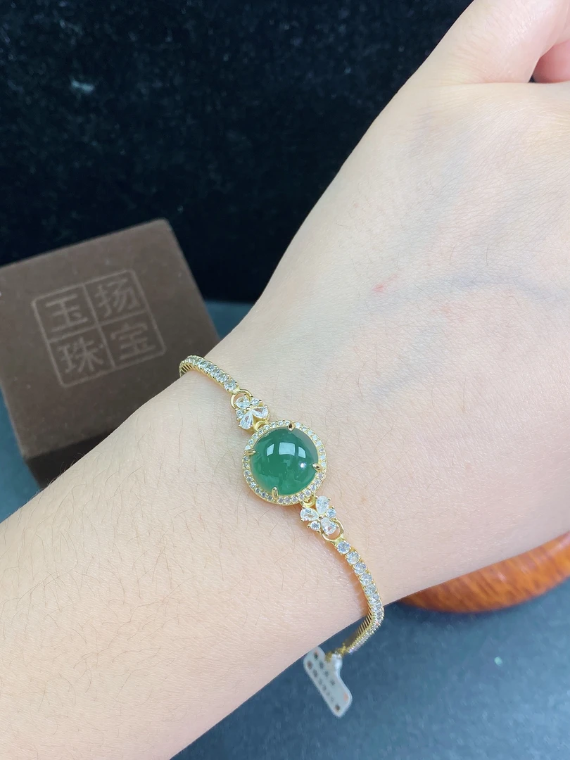 天然翡翠A货海蓝之谜设计款手链通体S925银镶嵌10.7*3.4