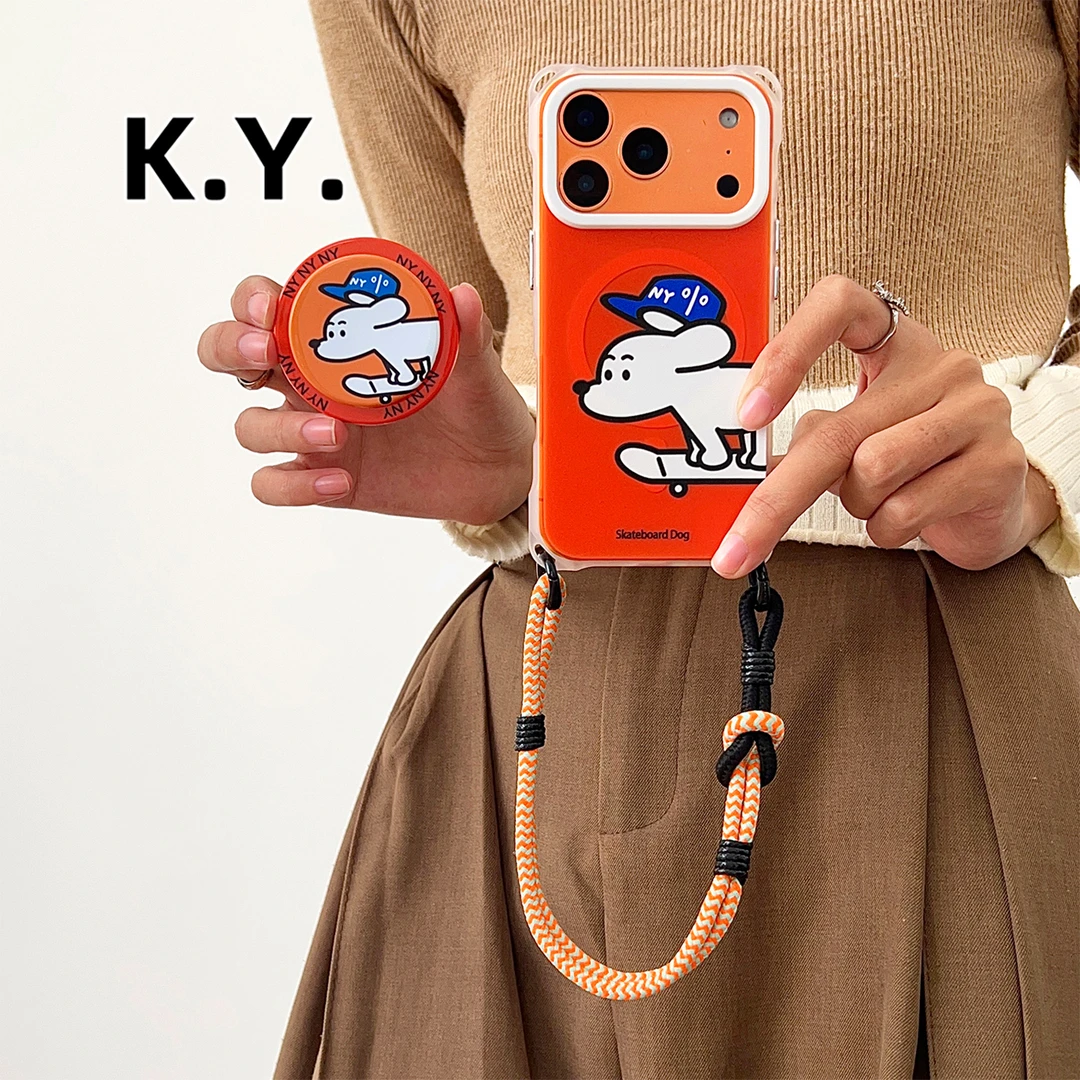 滑板狗磁吸支架手机壳带挂绳适用于苹果华为小米手提斜挎防摔硬壳