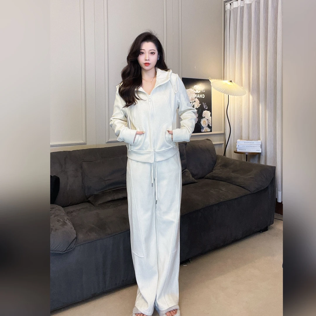 【乘风而来】2025早春新款连帽双头拉链卫衣宽松显瘦套装时尚套装