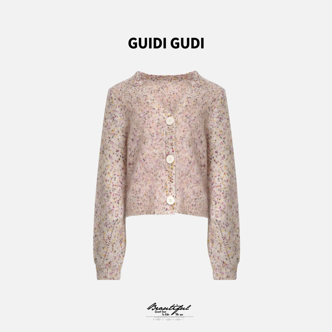 GUIDI GUDI【糖霜甜甜圈】马海羊毛长袖开衫外套/黄加蓝