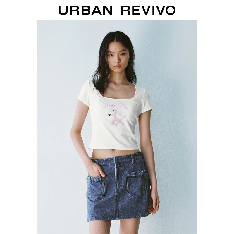 UR2025春季新品女装欧若风趣味萌宠印花修身短袖T恤UYY450049
