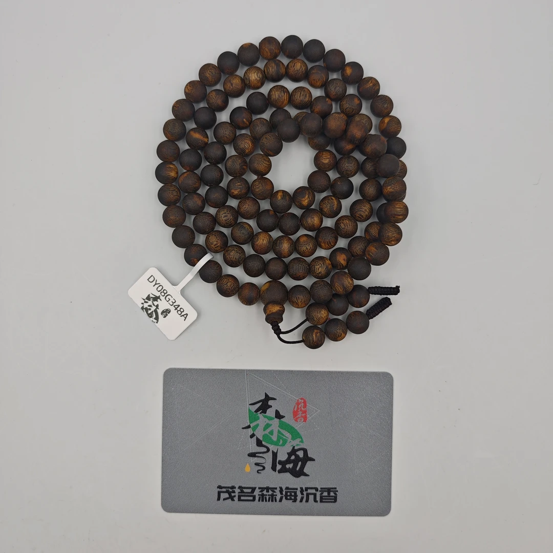 沉香DY08G348A种植绿奇楠沉香佛珠手串多圈圆珠卡约8mm重约34.8g