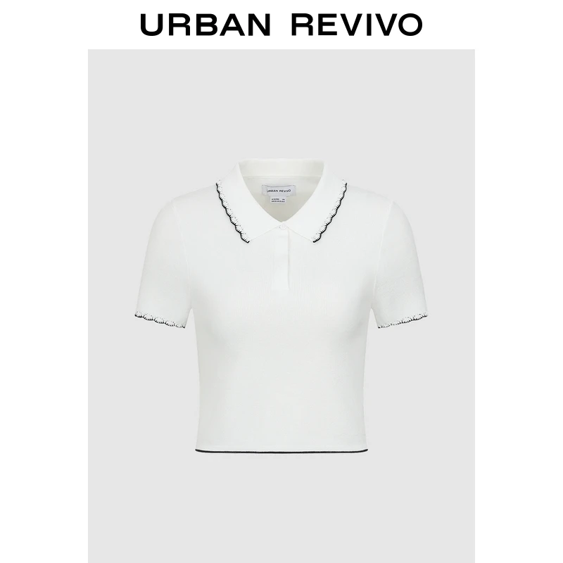 UR2025春季新款女装休闲撞色花边polo短袖针织衫UYU950079