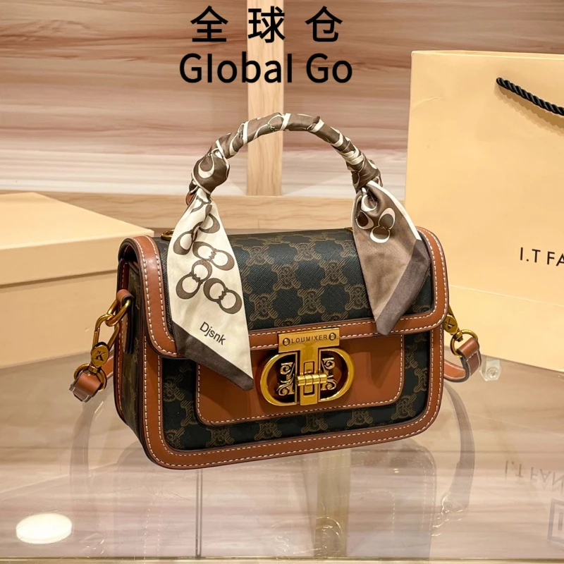 全球仓Global Go 斜挎包2025新款高级感轻奢女士真皮手提小方包