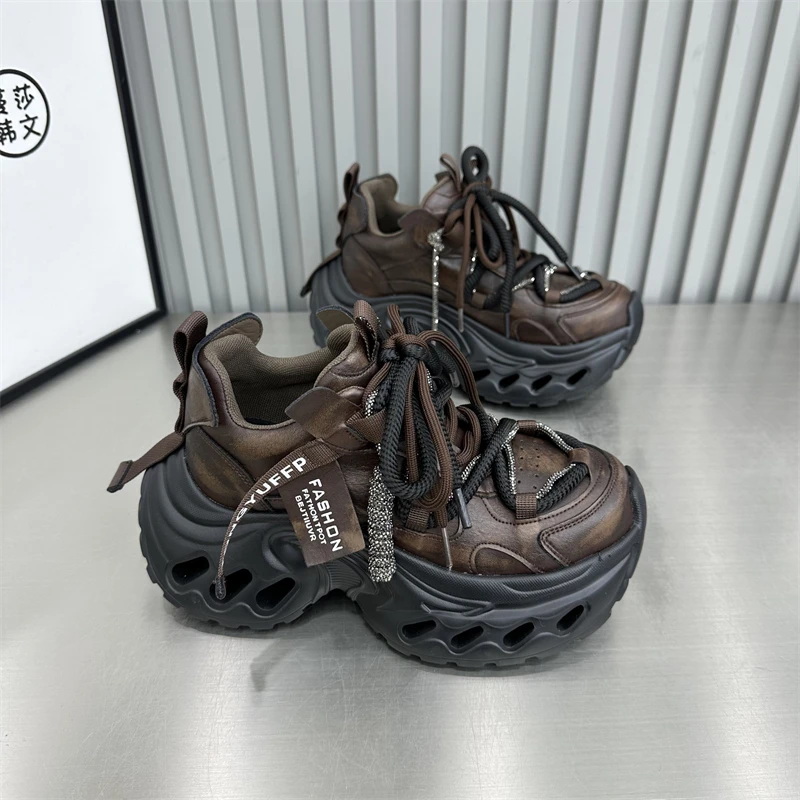 女士网红百搭时尚黑色复古厚底ins韩版系带秋冬秋季春季潮流潮鞋