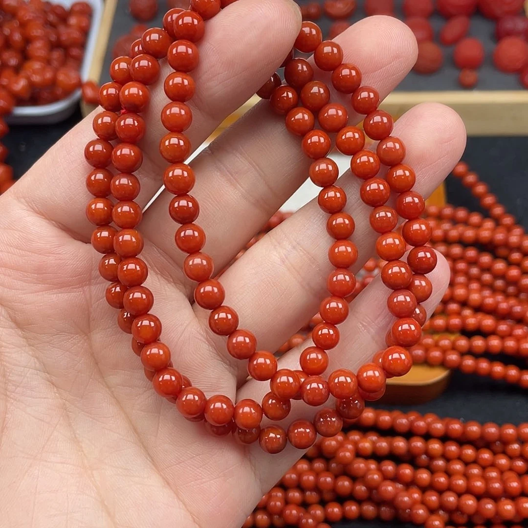 南红玛瑙1号瓦西柿子红卡6长链未镶嵌