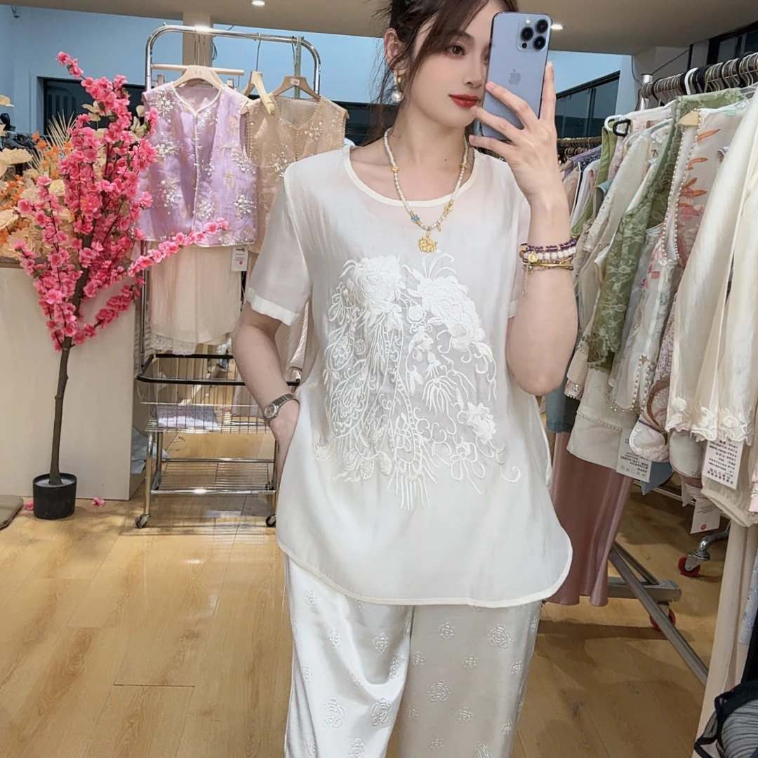 （运费补贴）2025设计感精致款百搭夏季刺绣短袖T