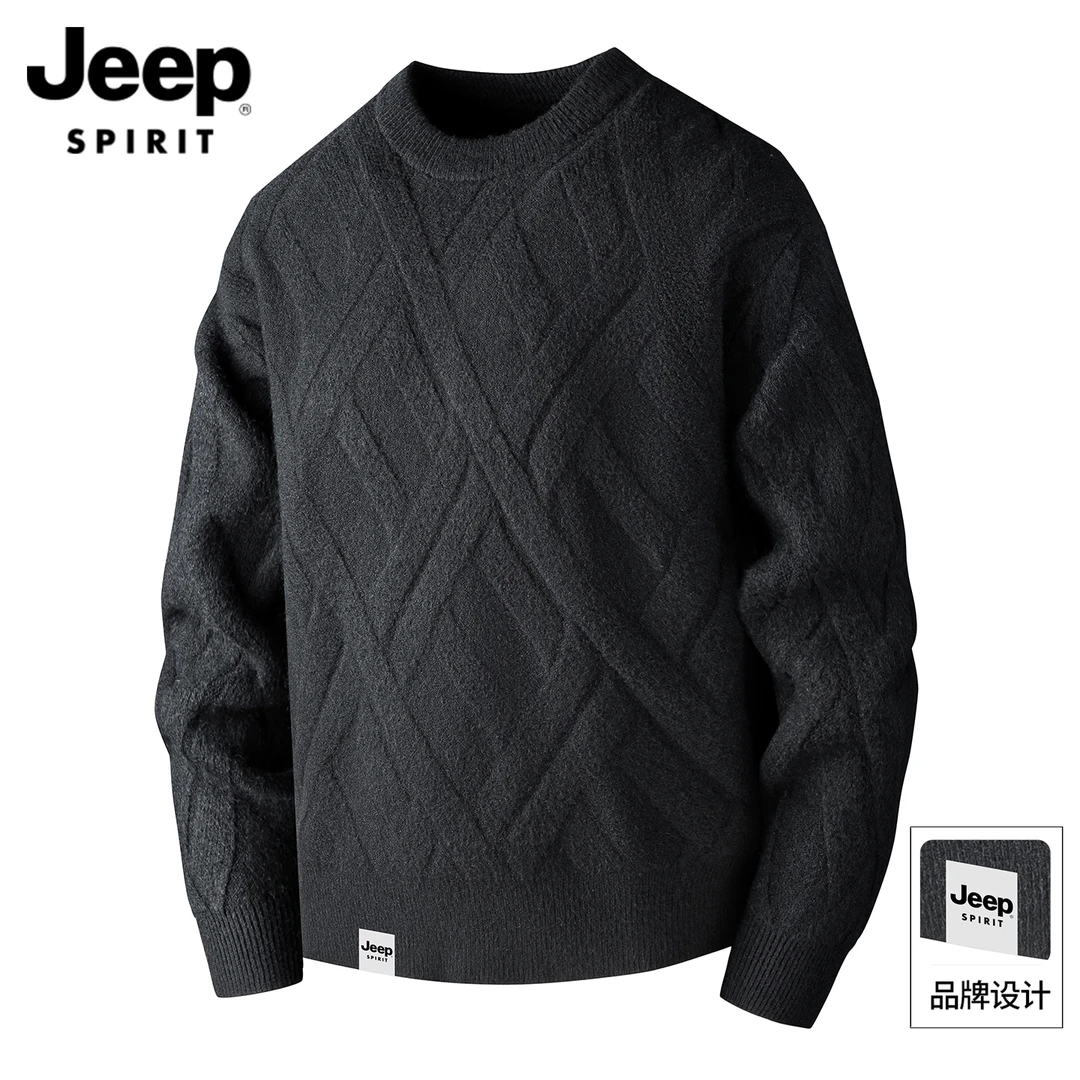 吉普官方毛衣男士秋冬季新款圆领线衣休闲套头打底保暖针织衫男款