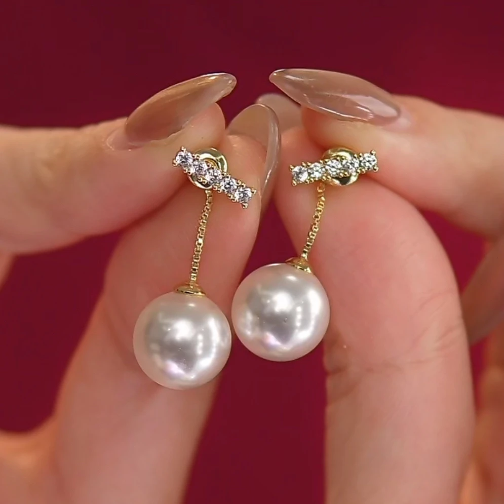 愿岛 黄铜仿珍珠耳饰 法式气质时尚仿珍珠平衡木流苏耳钉EH2915