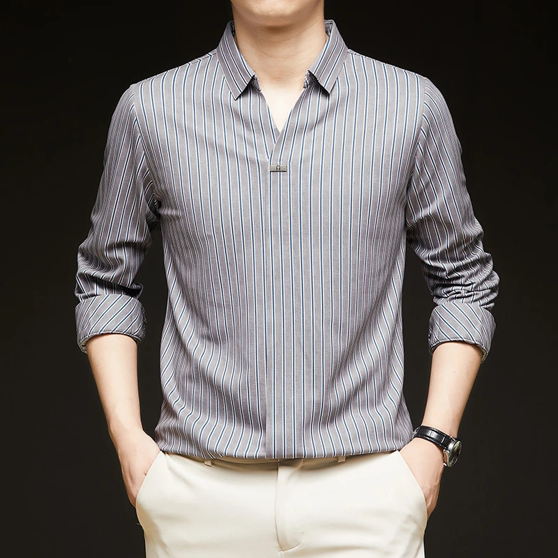 Louis Fordea/路易弗狄商务休闲长袖衫秋季新商务休闲条纹polo衫