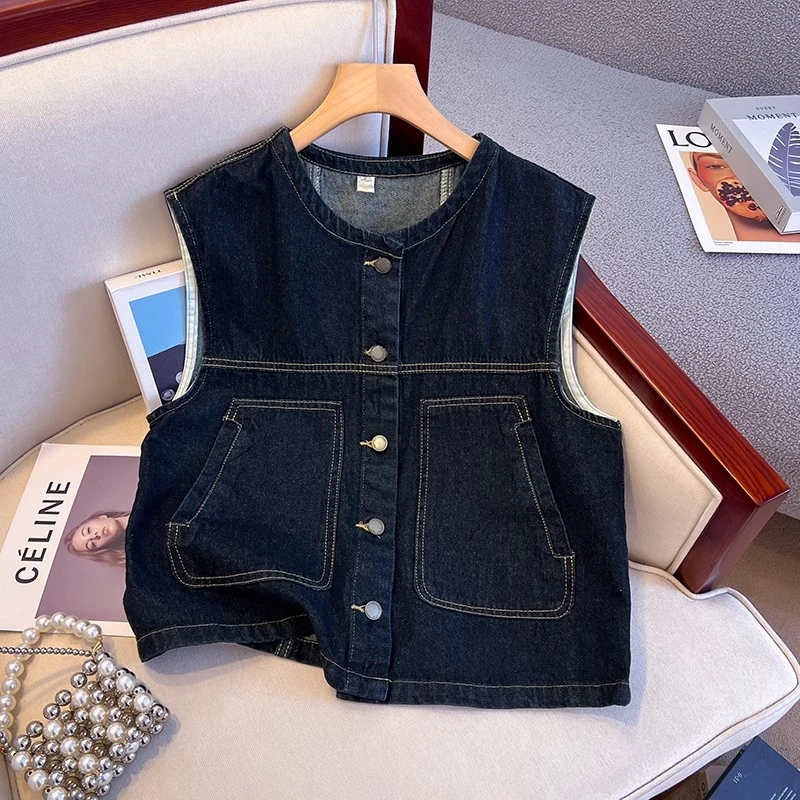 广州十三行爆款~小个子女款短款开衫牛仔马甲外套女春夏叠穿外搭