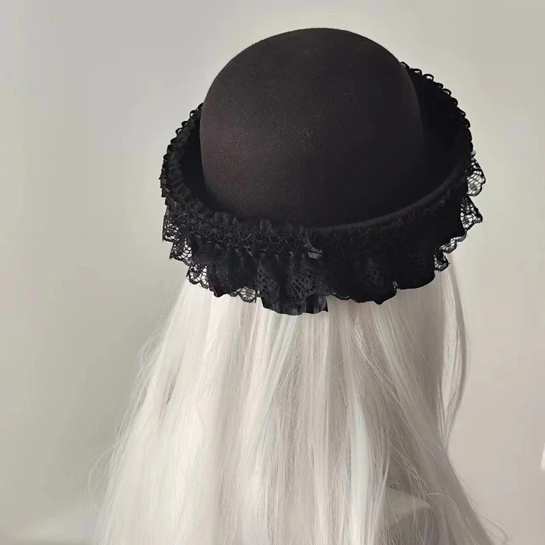 Susu新 自制暗黑蕾丝花边小礼帽百搭日系设计感原创帽子地蕾系