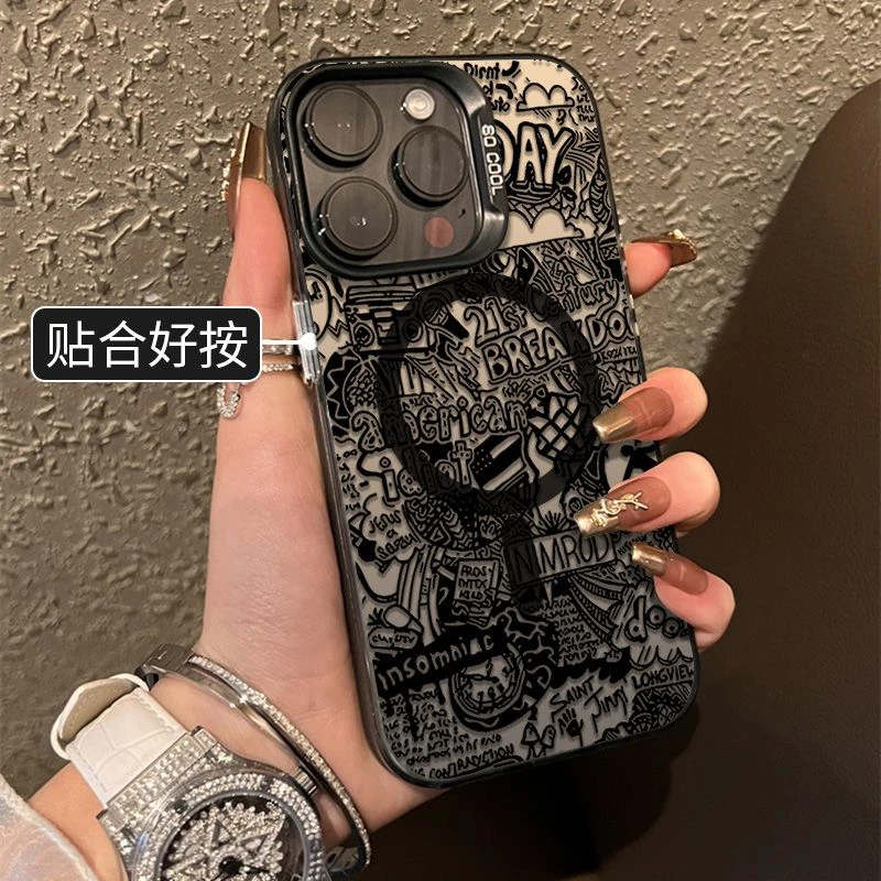 雷珞克IMD磁吸手机壳【官方正品】线条满屏涂鸦适用苹果16/15Pro/14