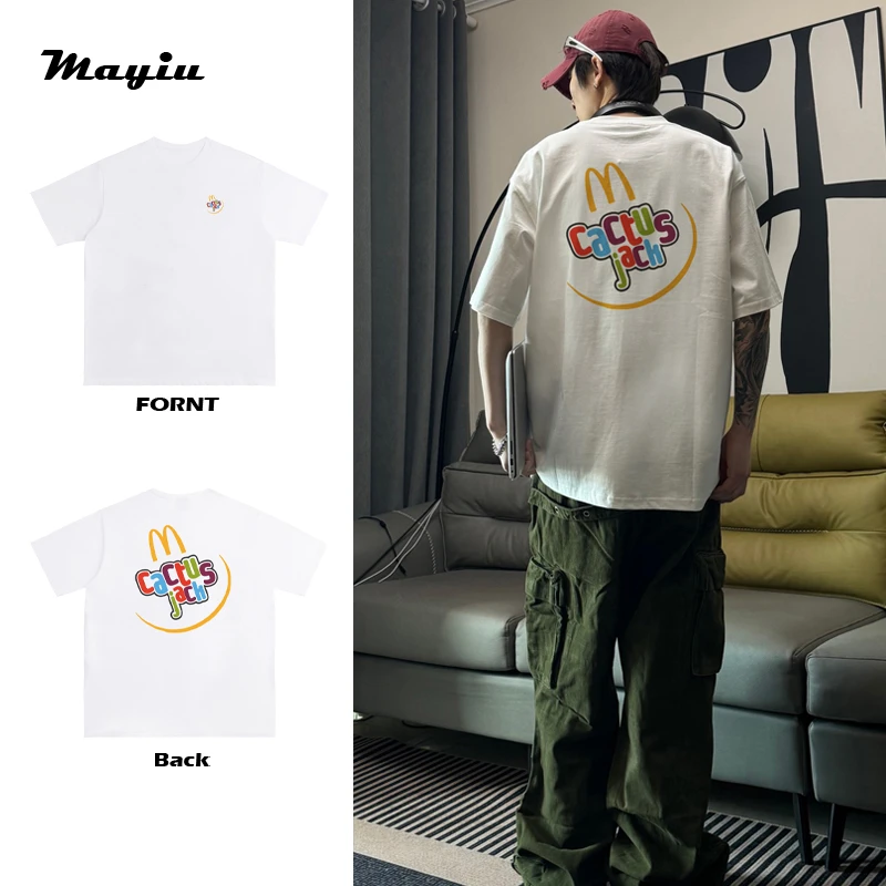 美式街头潮牌时尚麦门字母印花宽松青春情侣纯棉圆领休闲短袖T恤