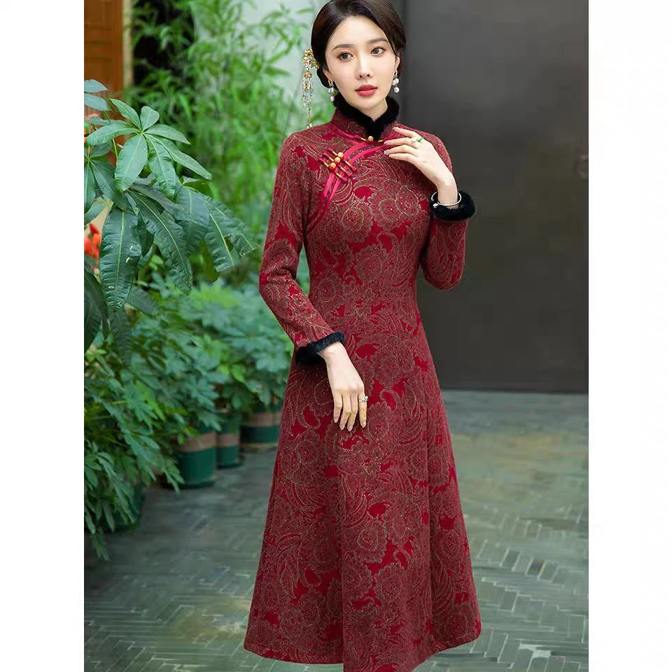 【283】（衣长120cm）植绒扎染气质旗袍