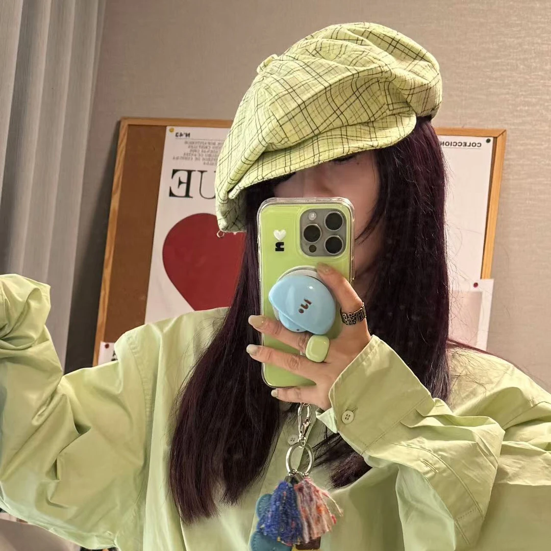 韩系格纹ins云朵帽