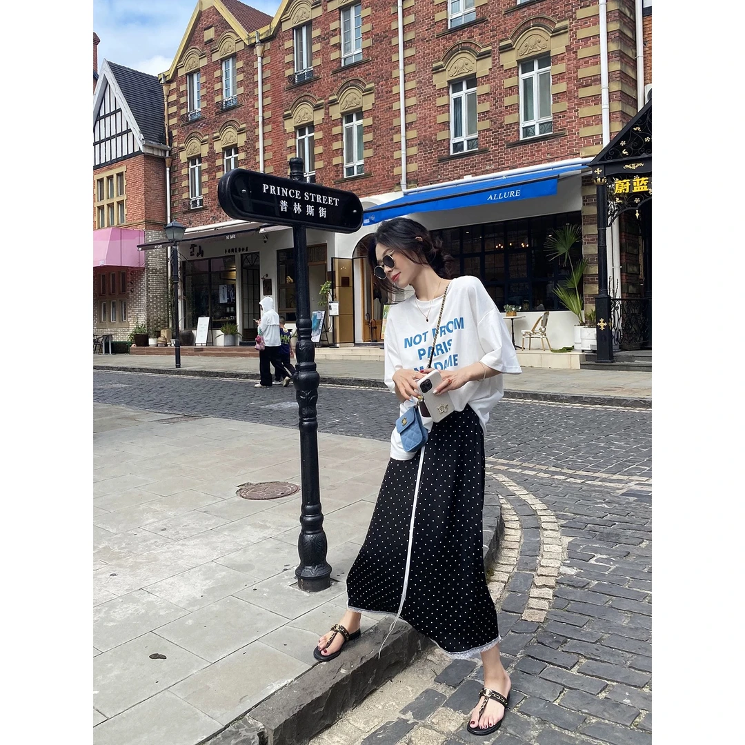 韩国代购. Call my name醋酸波点半身裙cw042904