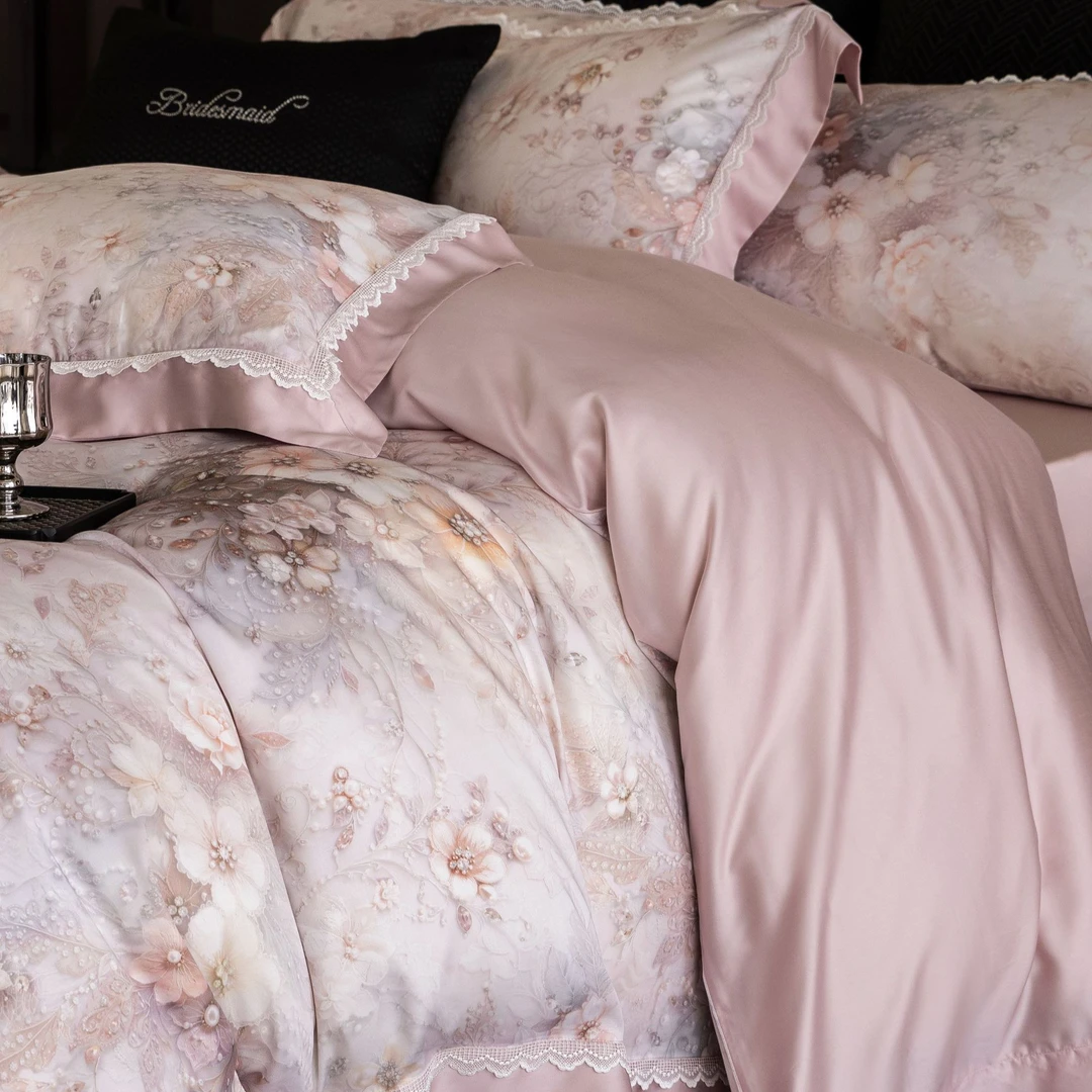 不老的爷爷JHS轻奢高档丝滑天丝镂空印花款四件套zb茱莉亚