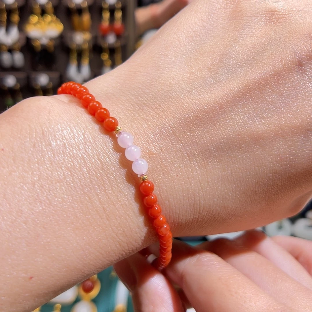 南红玛瑙手串18K金镶嵌