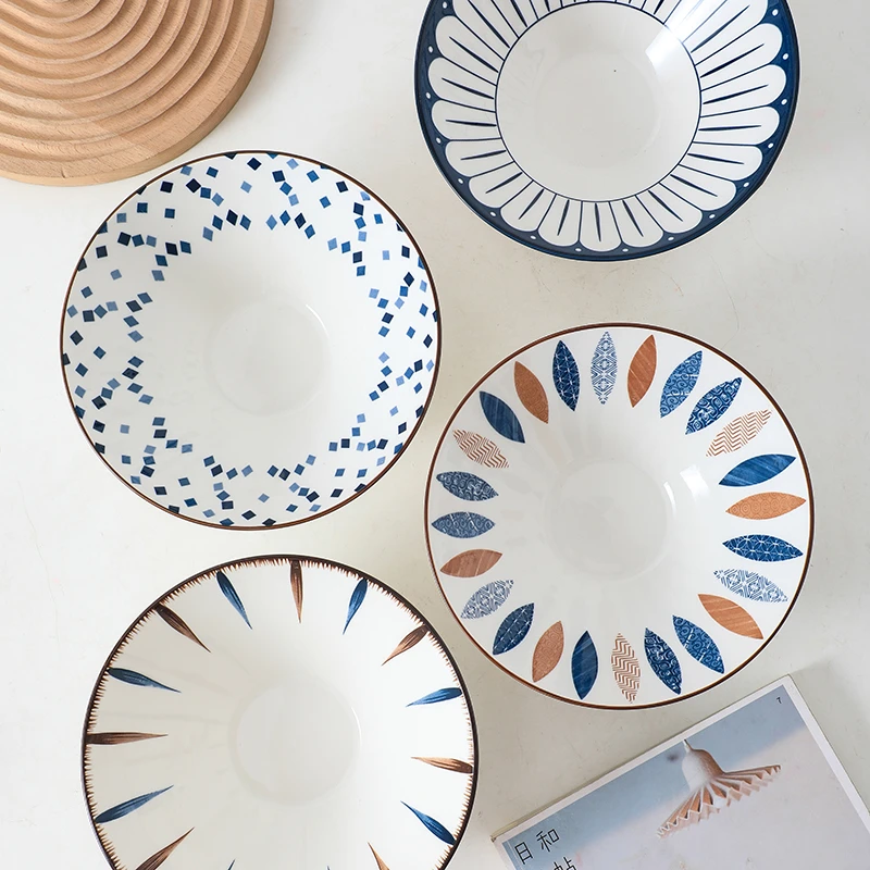 8英寸4只混装斗笠陶瓷泡面碗家用日式大面碗汤碗高脚碗釉下彩A228