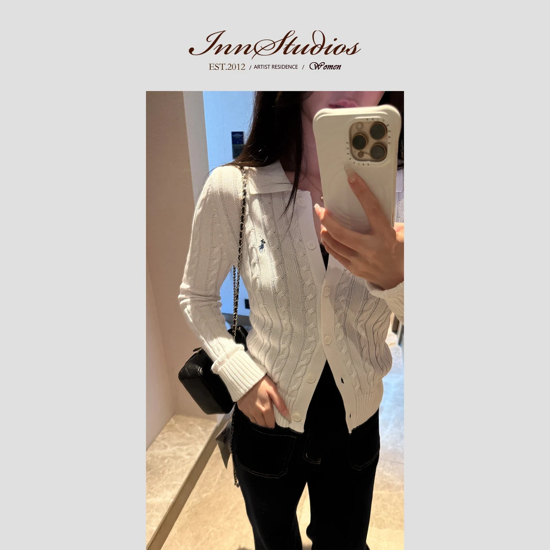 Innstudios 小马刺绣麻花针织开衫