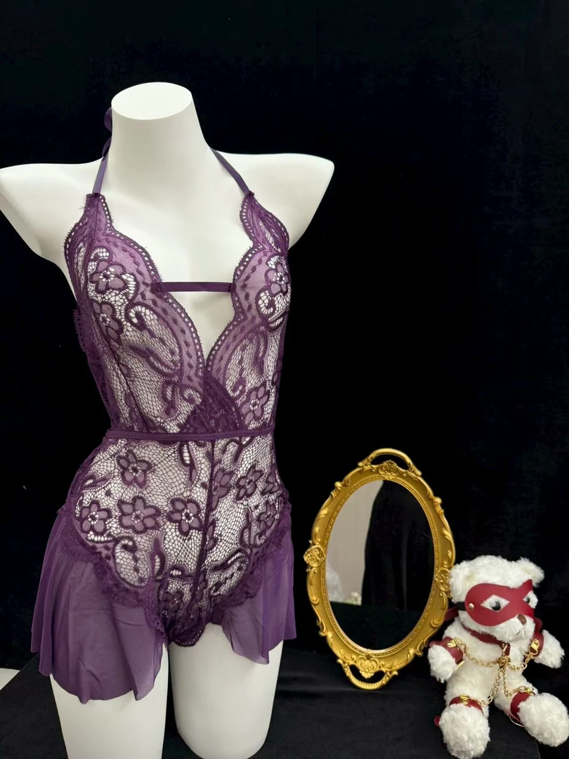 紫色蕾丝连体衣吊带塑身连体衣