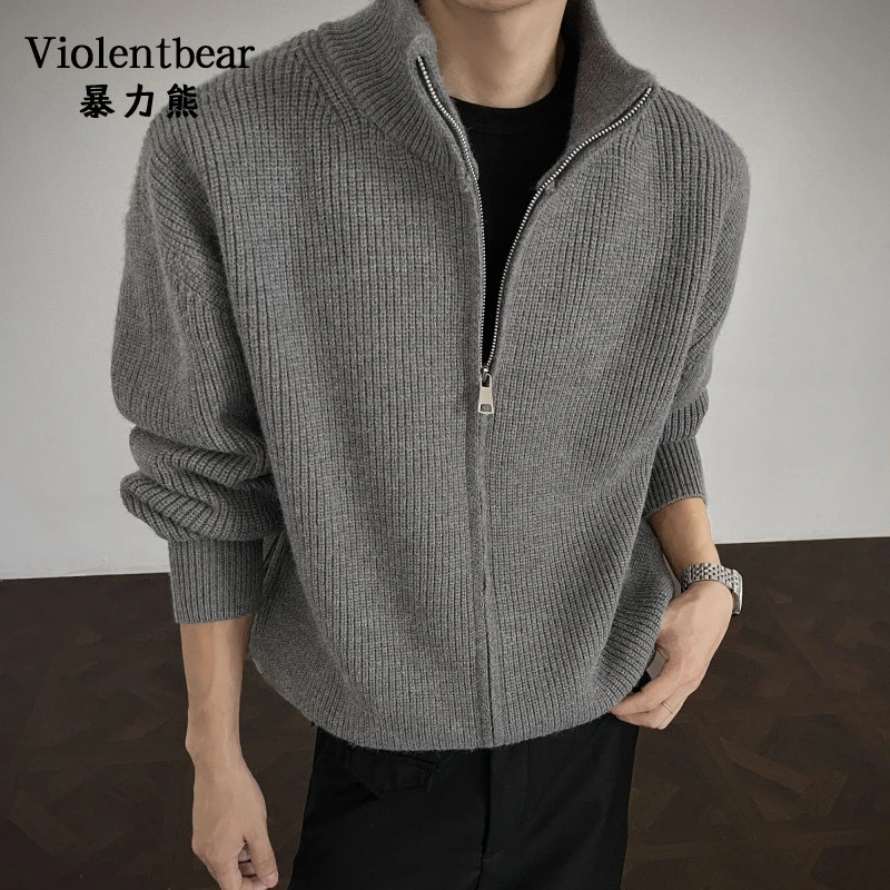 暴力熊秋冬韩版针织厚款保暖立领毛衣针织衫翻领修身休闲百搭潮流