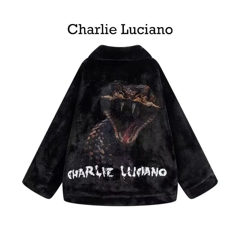 Charlie Luciano集合潮牌大衣动物图案冬季新款宽松中长款外套