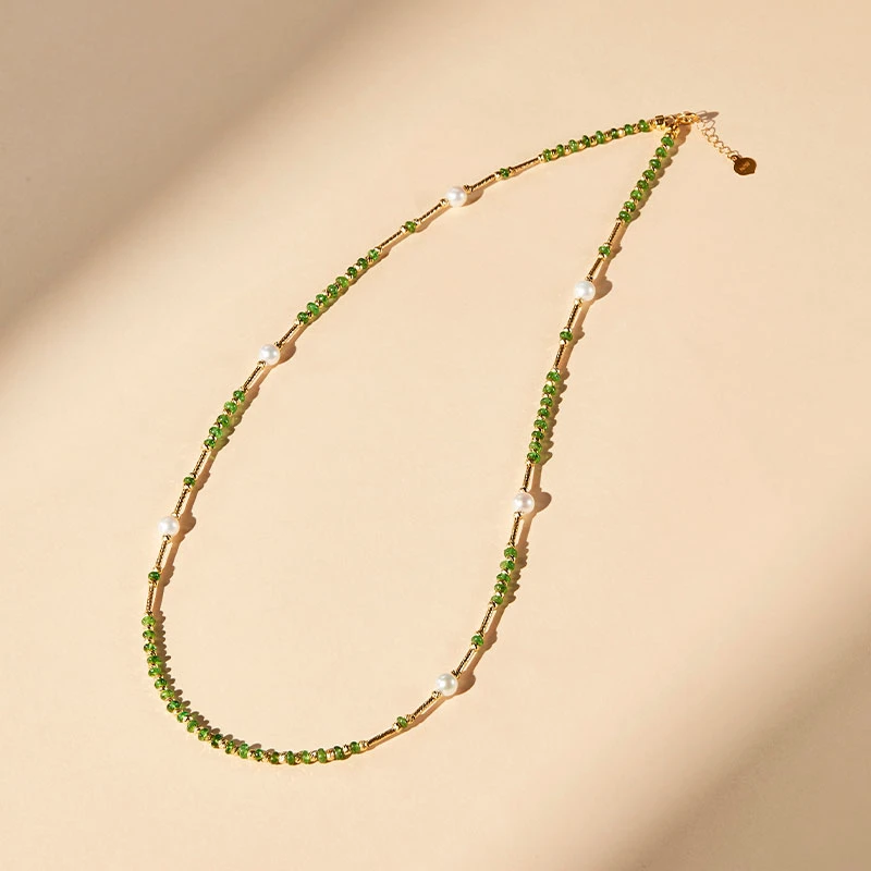 ECI【满天星系列·绿野仙踪】沙弗莱项链18k金珍珠石榴石项链18K黄金