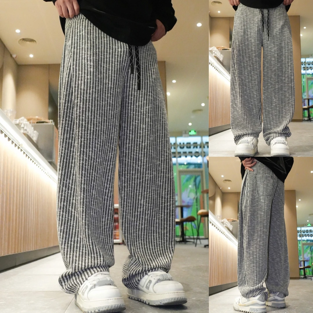 春款潮流竖纹阔腿拖地休闲裤6820